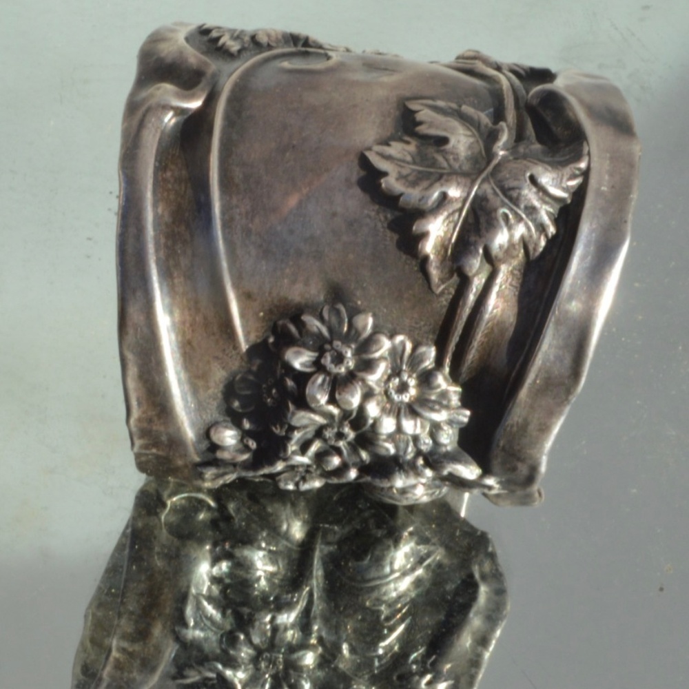 Antique Art Nouveau Floral Silver Plate Bracelet Victorian Wide Repoussé Baroque - Picture 2 of 8